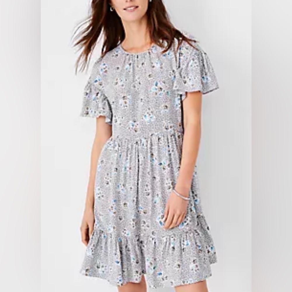 ANN TAYLOR Ditsy Floral Ruffle Flutter Sleeve Dress